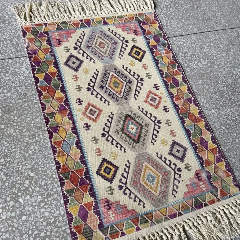 New Sweet Pink Persian Ethnic Style Handmade Knotting Tassel Weaving Cotton Polyester Cotton Hemp Carpet Floor Mat Carpet