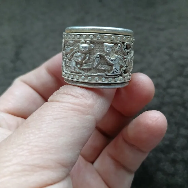 Antique Silver With Old Patina, Rotatable Figure Ring