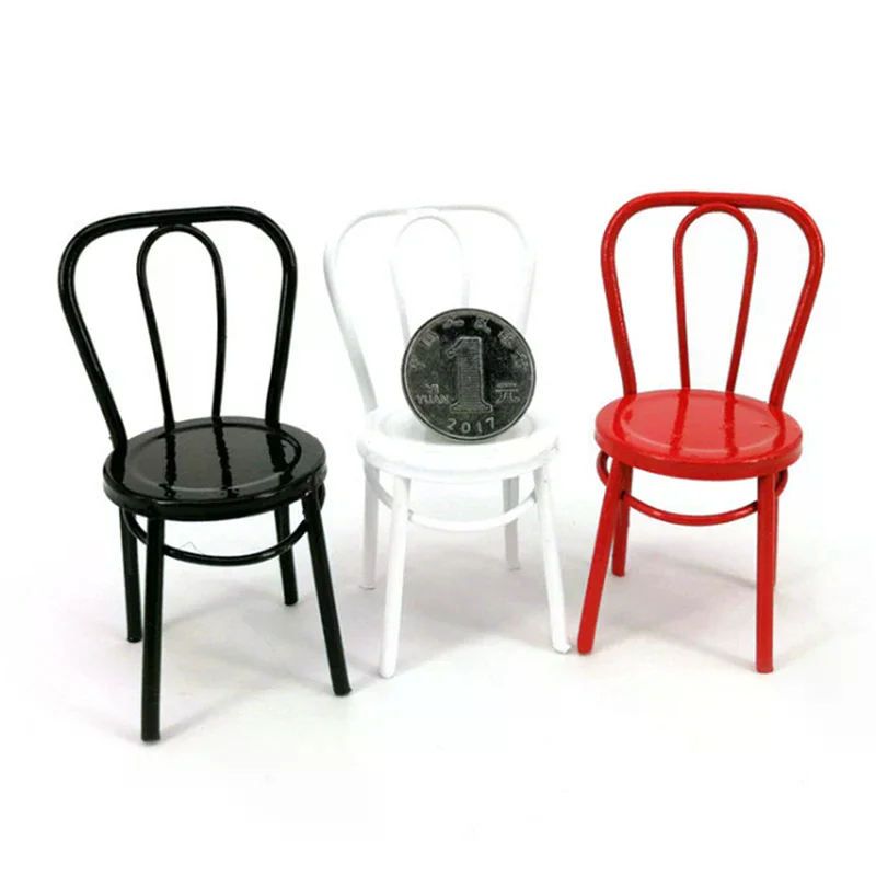 Dollhouse Miniature Matal Bistro Backrest Chair Artificial Home Iron Dinning Chair Fairy Garden Building Furniture Acces