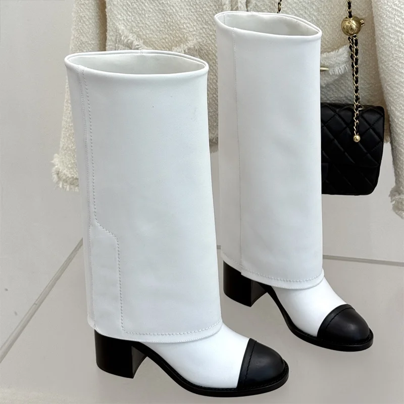 

Top quality 2026 New Style Women's Heeled Color Contrasting Straight Knee Length Boots elegant 25120161