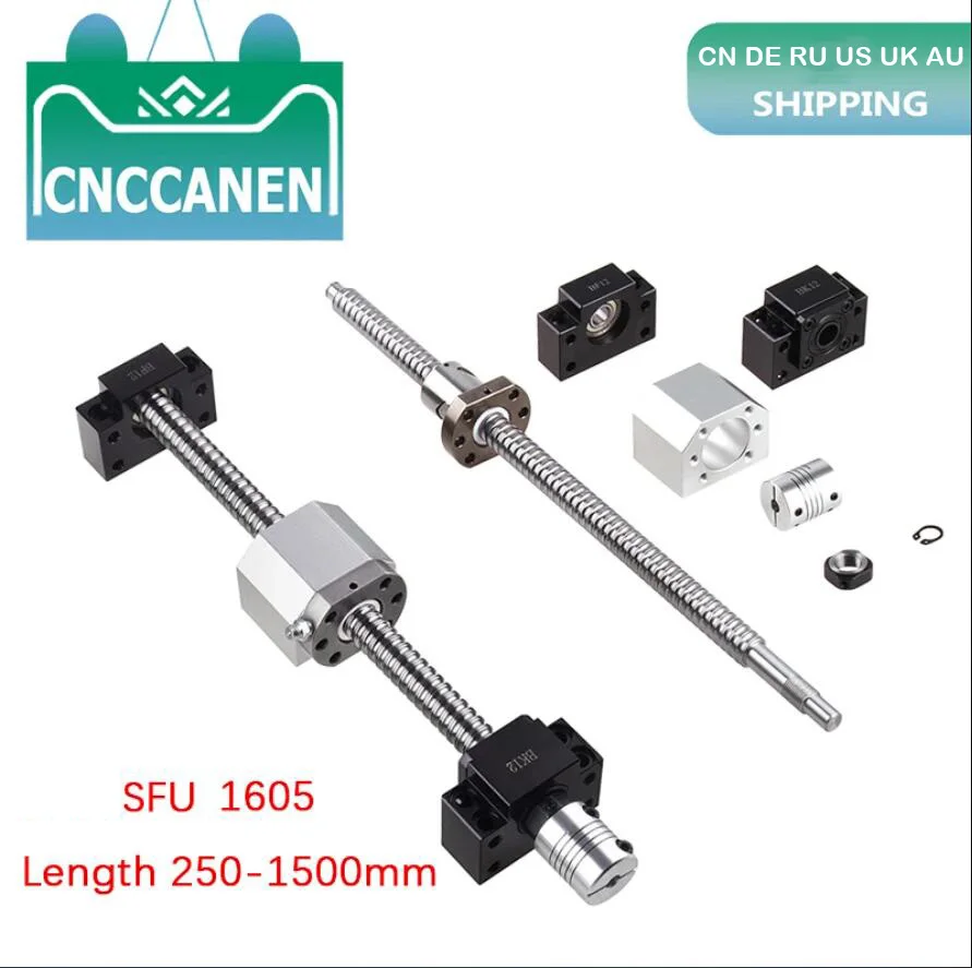 

SFU1605 Set SFU1605 Rolled Ball Screw C7 End Machined + Ballnut + Nut Housing BK/BF12 End Support + Coupler RM1605 Ballscrew