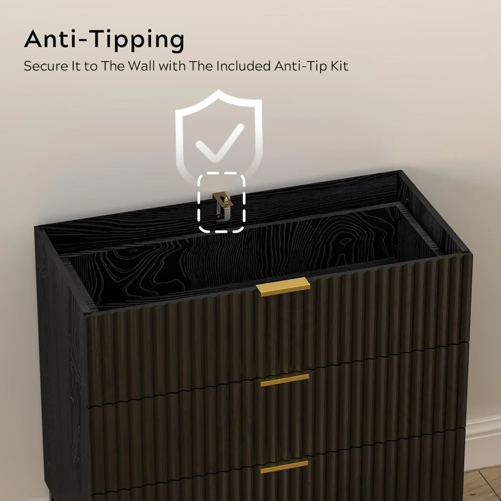 par de cômodas modernas com gavetas caneladas com 3 gavetas, baús de madeira com pernas e puxadores de metal