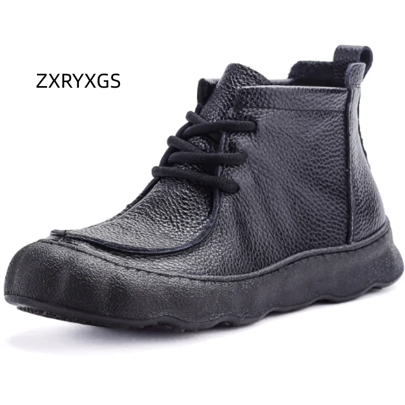 

ZXRYXGS Classic Retro Real Cowhide Women Leather Boots Fashion Casual Sneakers 2026 New Spring Single Boot Flat Soft Trend Boots