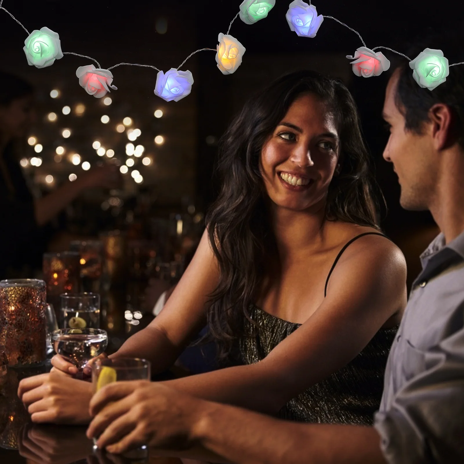 1pc Rose Flower String Light Unique Rose Shape Led Lamp For Wedding Birthday Party Outdoor Festival Hanging Decorative