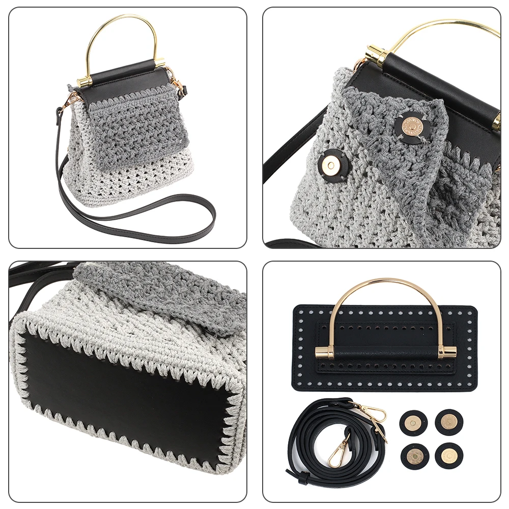 1Set Lychee Pattern Leather Handmade Bag Bottom Handbag Shoulder Strap Woven Bags Kit for Crochet Knitting Crossbody Accessories