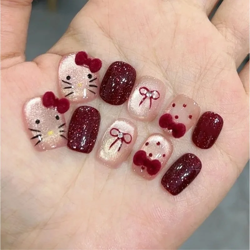 Sanrio series Hello kitty autumn and winter cute fashionable simple cartoon removable exquisite handmade wearable nail art patch