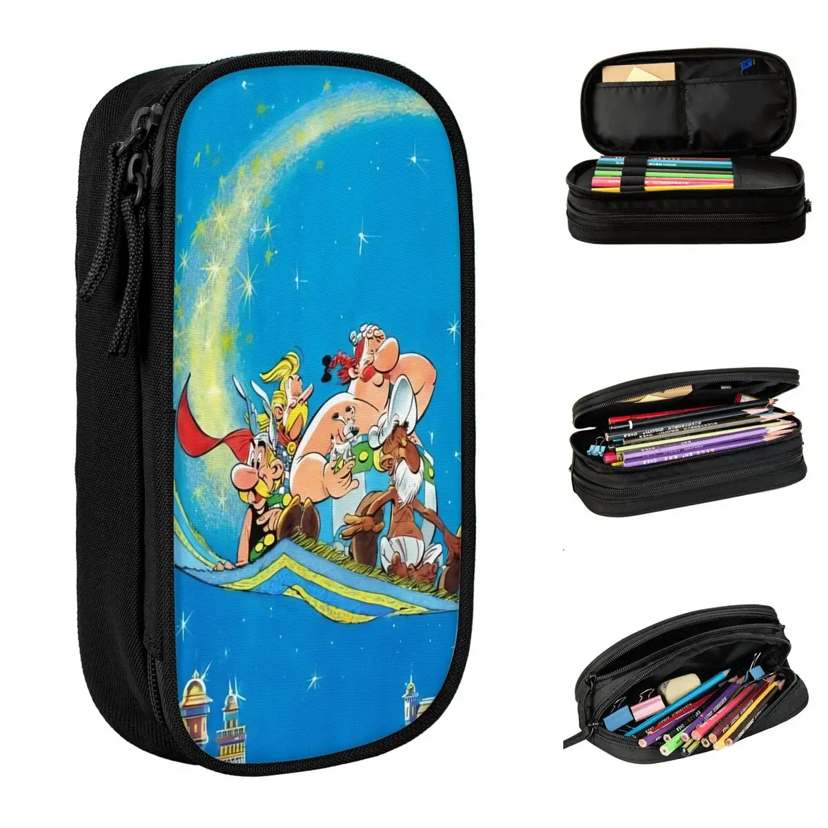 Estuche de lápices de dibujos animados asterix-and Obelix, doble capa, gran capacidad, accesorios de oficina, Retro, regalo increíble