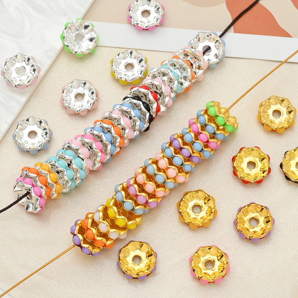 Wavy Edge Faux Pearl Inlay Decorative Golden Silvery color Alloy Spacer Beads DIY Bracelet Necklace Jewelry Making 12mm 5/20Pcs