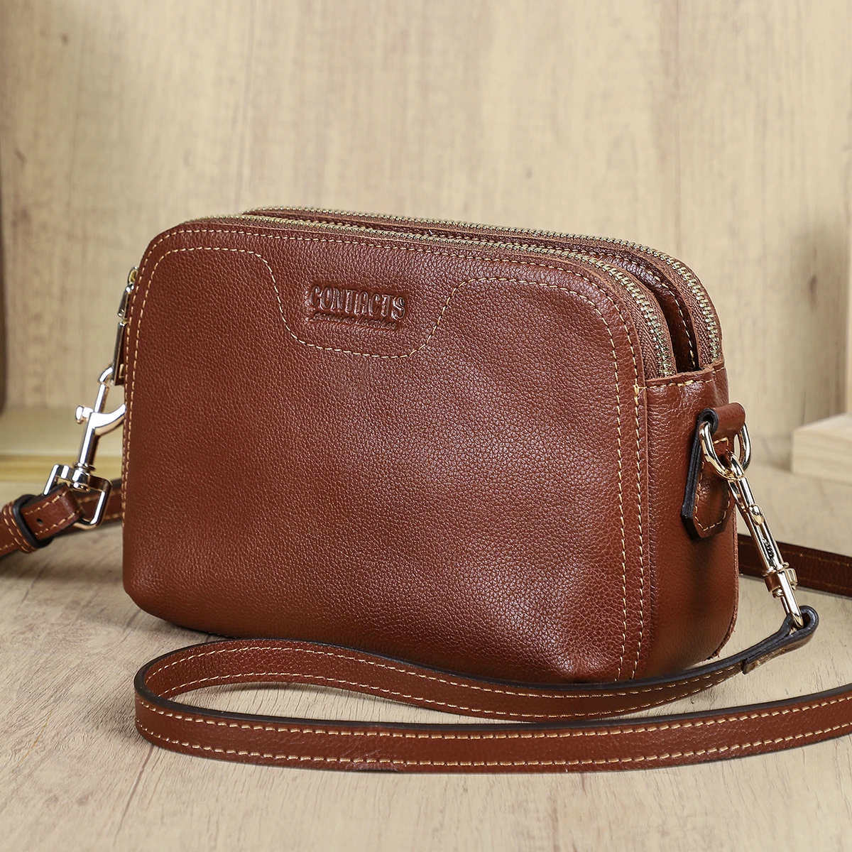 

CONTACT'S Genuine Leather Sling Shoulder Bags for Women Luxury Designer Crossbody Bag Messenger Bag Female Handbag Bags Ladies