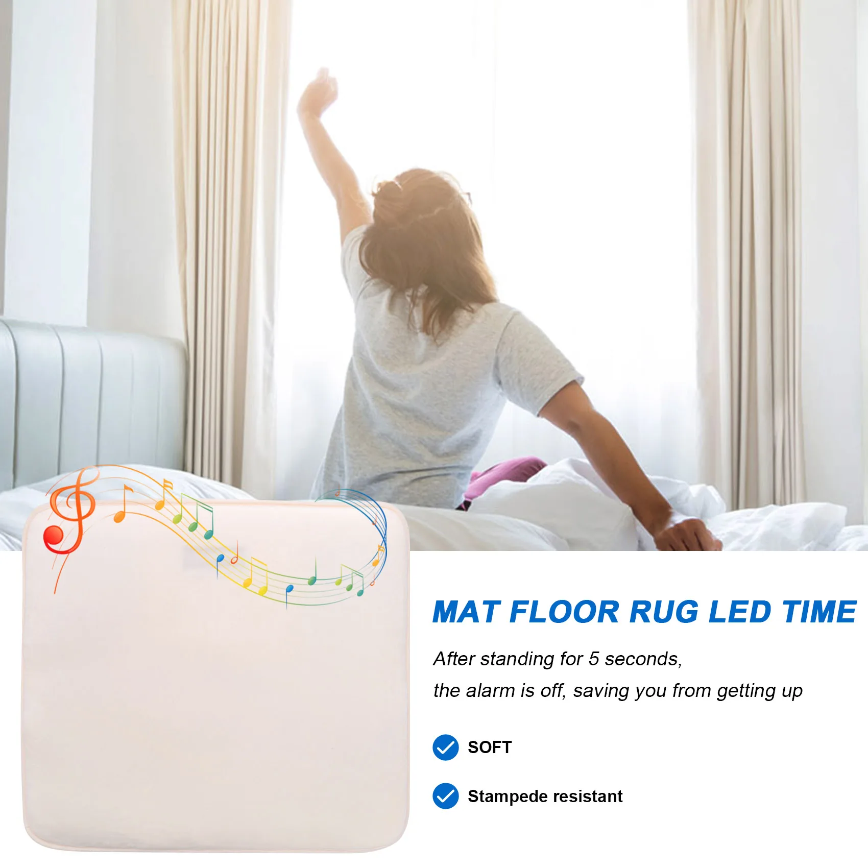 

Alarm Clock Stand on Pressure Sensitive Battery Smart Alarm Clock Mat Floor Rug LED Time