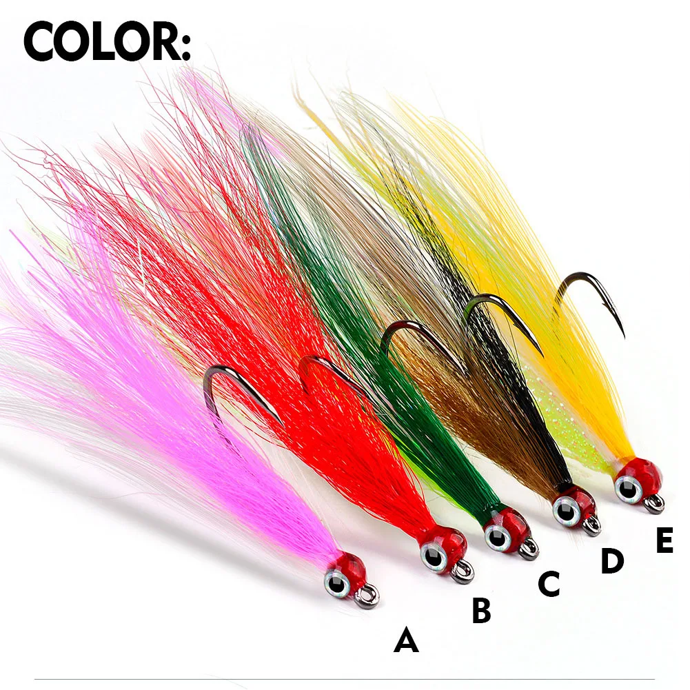 Fishing Bucktail Teaser Hooks With Crystal Flash Fluke Flounder Rigs Teaser Lures 5 Colors For Salmon Bass Steelhead 5pcs