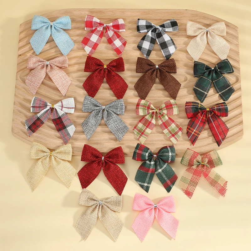 10pcs 7x7.5cm Red Black Green Plaid Ribbon Bow Christmas Tree Ornaments Decoration Wholesale Christmas Bows Tie