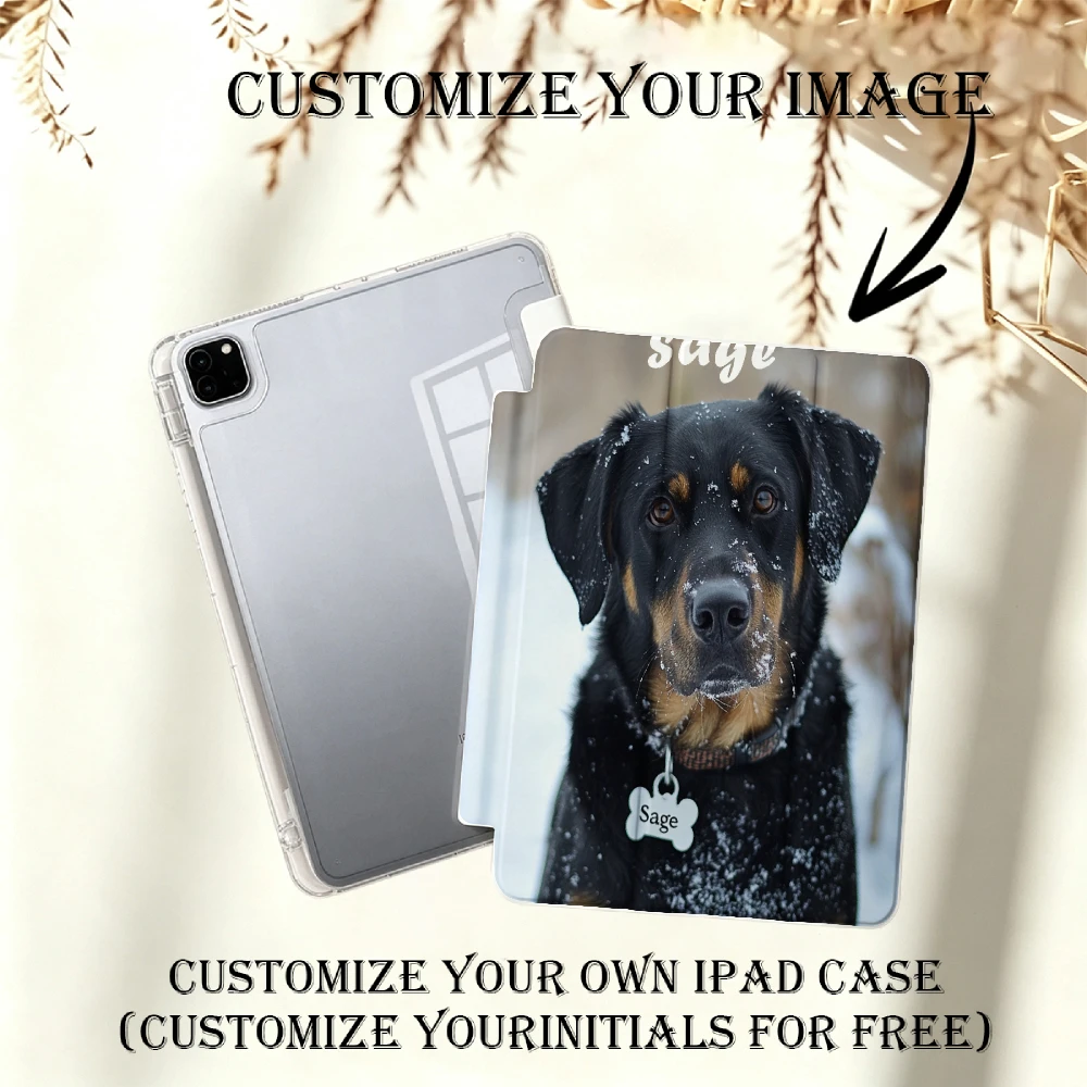 Custom iPad Trifold Case with Clear Back and Optional Pencil Holder, Personalized Cover for iPad Mini 6/A16 Models and More Mode