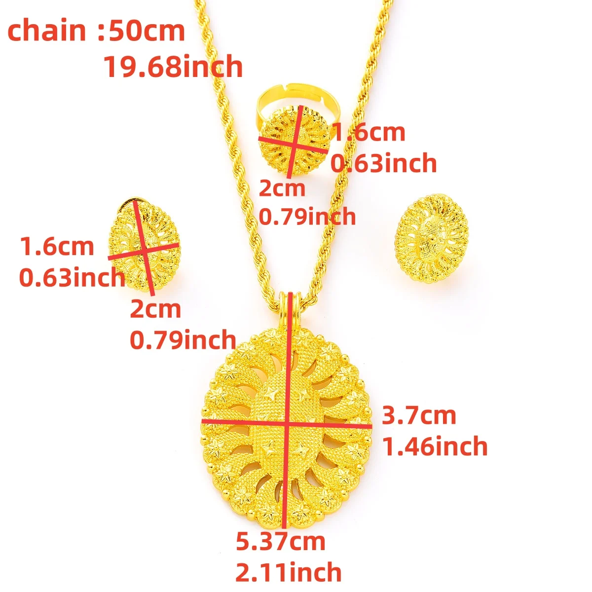 Special Offer Golden Color Ethiopian Jewelry Set 3-Piece Sets African Eritrean Birthday Holiday Wedding Engagement Gifts