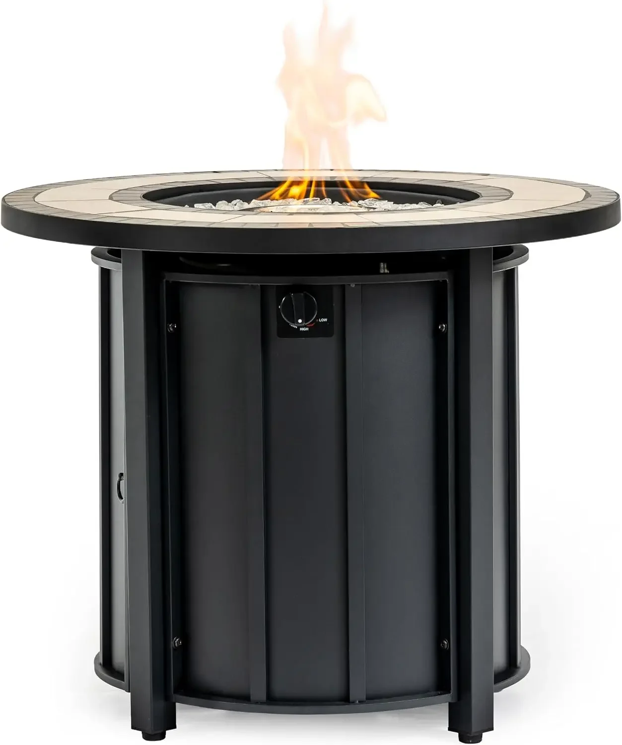 30'' Ceramic Round Propane Fire Pit Table, 50,000 BTU Steel Gas FirePit for Outdoor, Fire Table with Lid, Add Warmth & Ambience