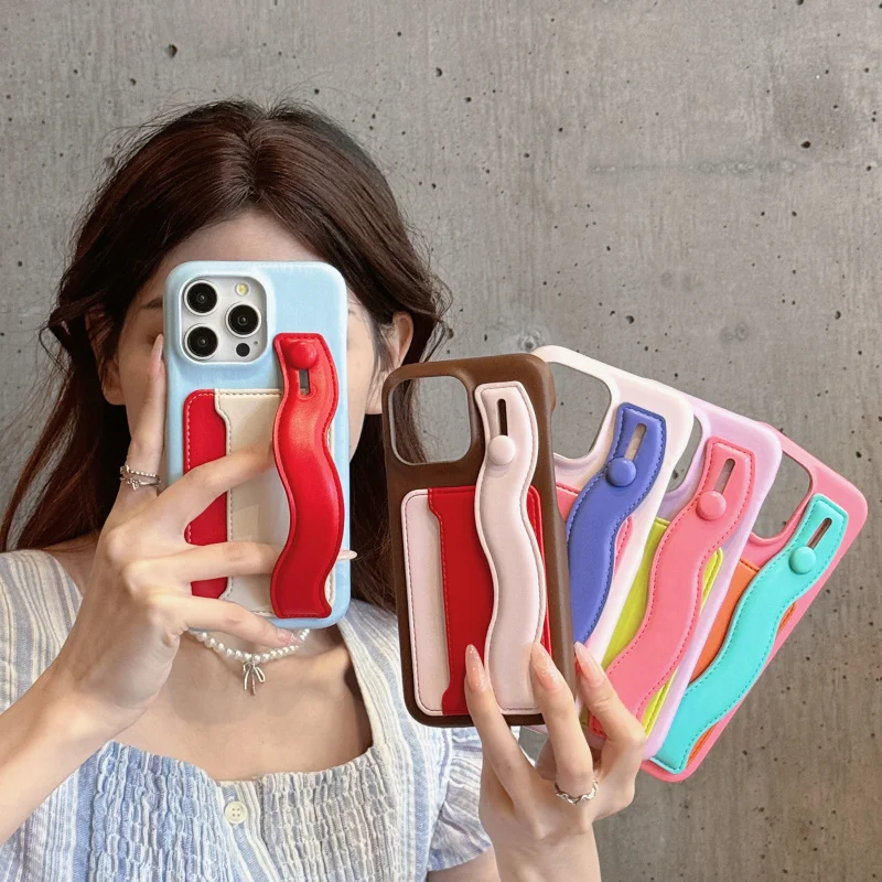 

Two-tone card slot wrist strap suitable for Apple devices14promaxTwo-tone minimalist personalized phone caseiPhone16Internet cel
