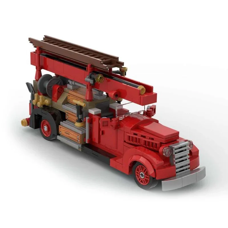 Moc Building Blocks Car Model 1937 Old Car Fire Engine V8-85 Technical Bricks DIY Assembly Famous Toys For Childr Holiday Gifts