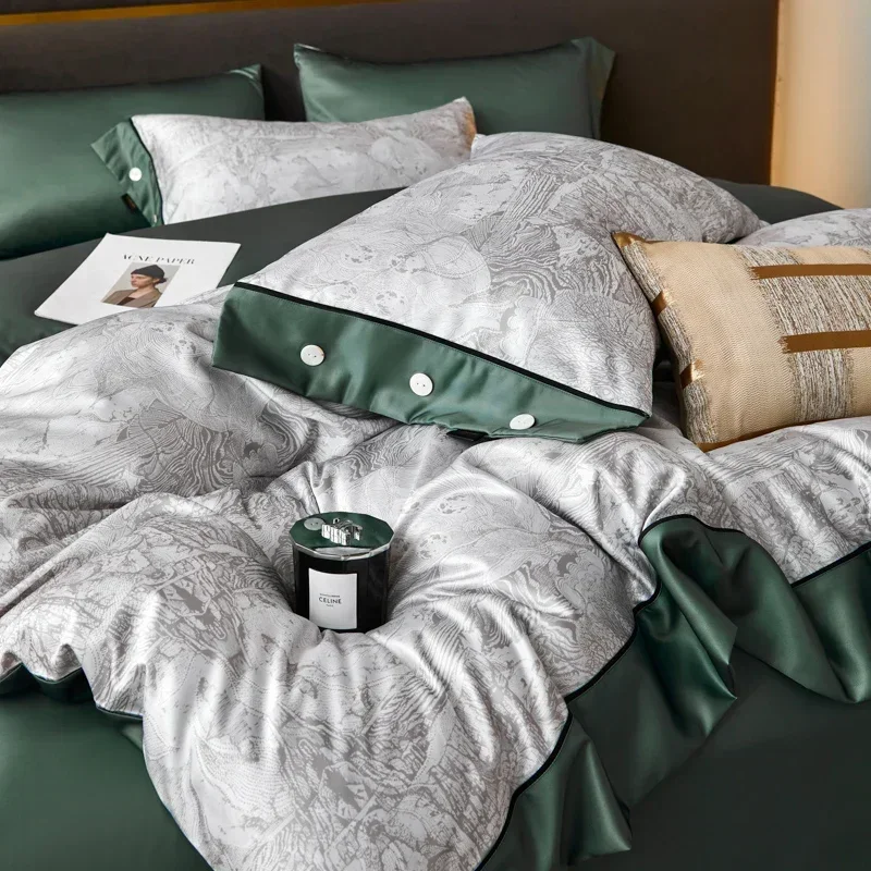 

Smooth Bedding Set 이불세트 퀸사이즈 Luxury Style Duvet Cover Sets 이불세트 Printed Bedsheets Set with Pillows Case Queen Size Bed Linen