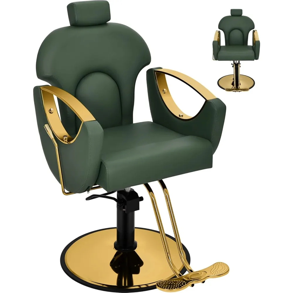 

Green Salon Barber Chair, Hydraulic Reclining Hairdresser Armchair – 360° Swivel & Adjustable Headrest