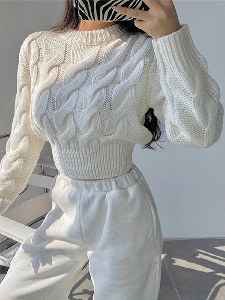 2022 Autumn Winter New Fashion Trend Sweater Knitting Thickening Solid Color O Neck Long Sleeve Casual Pullover Female