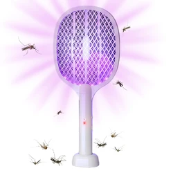 2 in 1 Bug Zapper Racket Handheld Electric Fly Swatter Safe Mosquito Swatter Rechargeable for Home Office Backyard Patio Camping