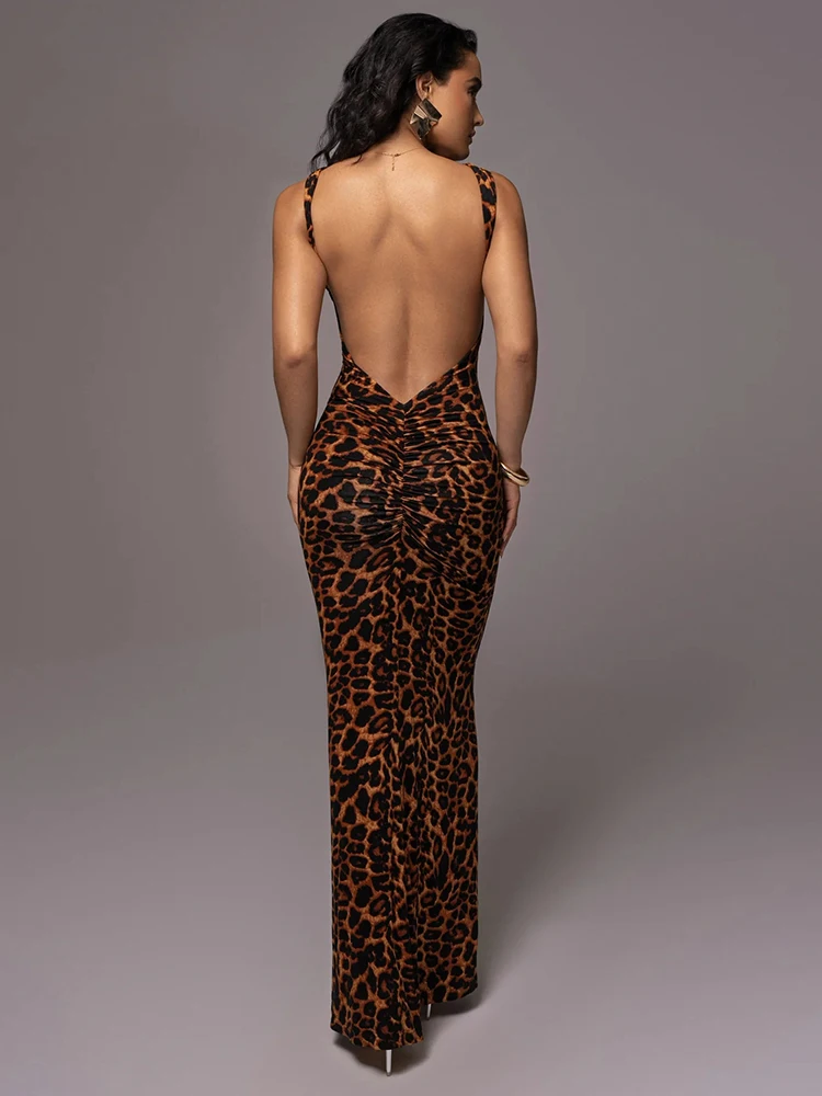 Cnyishe Sexy Club Party Leopard Print Maxi Kleider Frauen Mode Ärmellose Zurück Aushöhlen Schlank Mantel Bodycon Vestidos Roben