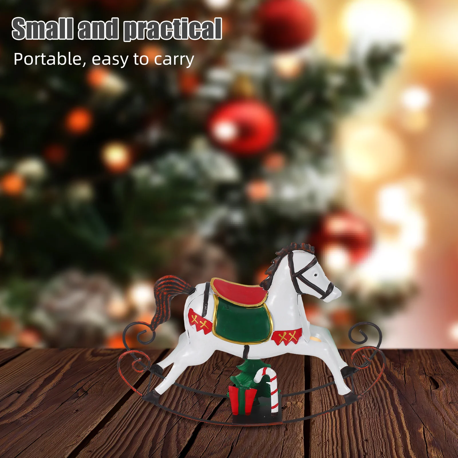 

Vintage Iron Rocking 12Cm Retro Horse Sculpture Christmas Table Centerpiece Decorative Animal Home Holiday Decoration Metal