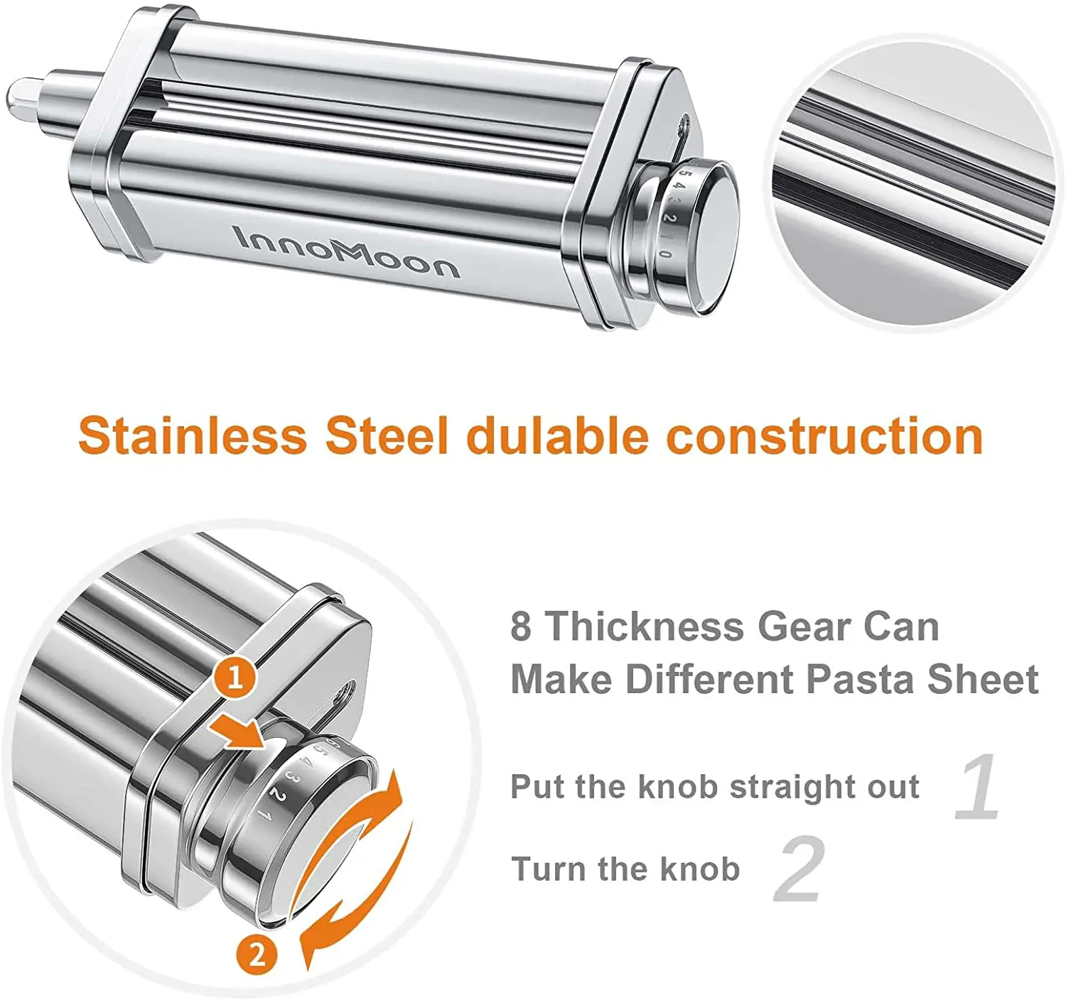 Kitchenaid Chef accessories,Pasta Maker Attachment Stainless Steel Pasta Roller for Kitchenaid Stand Mixer, 8 Adjustment Knob