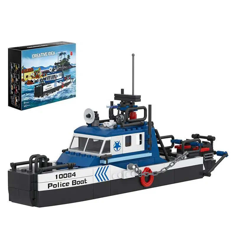 Mould King 10084 413pcs Multifunctional Police Boat Model Building Block Set Ship DIY Assembly Toy Educational Gift For Boys