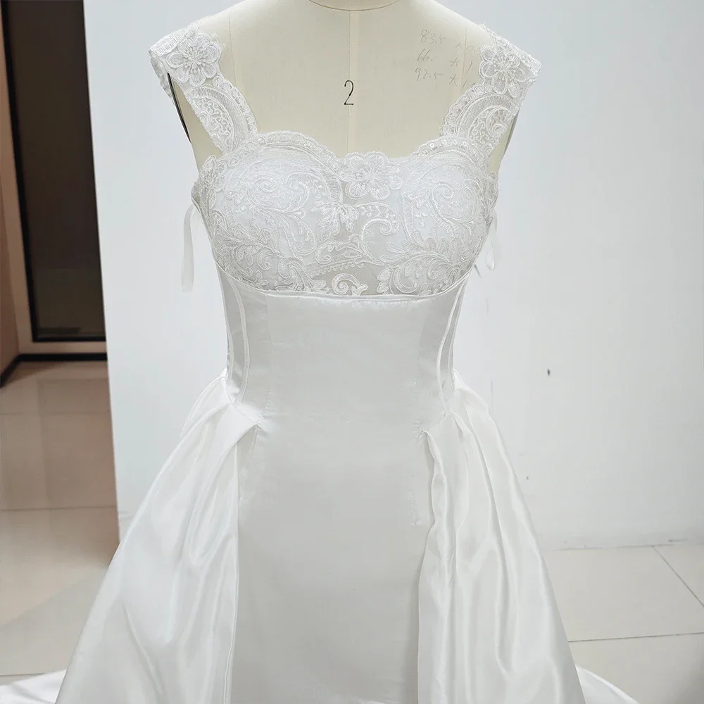 Elegante vestido de novia blanco de encaje capilla tren lateral dividido hasta el suelo sin mangas vestido de novia de princesa vestidos exquisitos formales