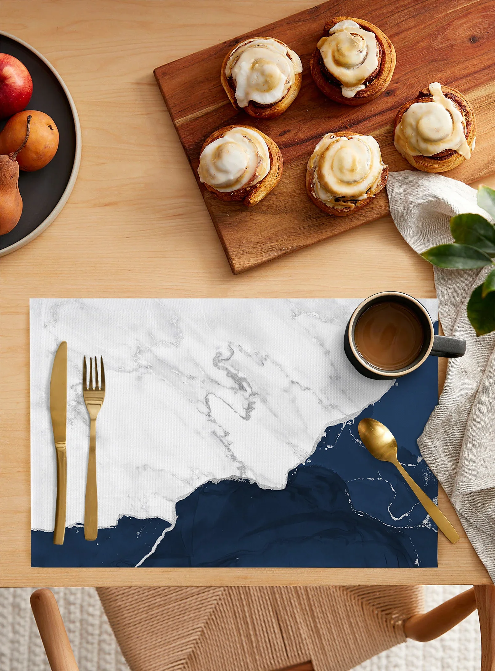 White Marble Silver Plated Navy Blue Dining Placemat Table Tableware Mats Kitchen Dish Mat Pad 4/6pcs Table Mat Home Decoration