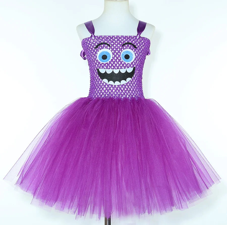 Purple Cute Cartoon Funny Monster Tulle Tutu Dress With Sparkly Headband Outfit Halloween Carnival Birthday Role Play Clothing