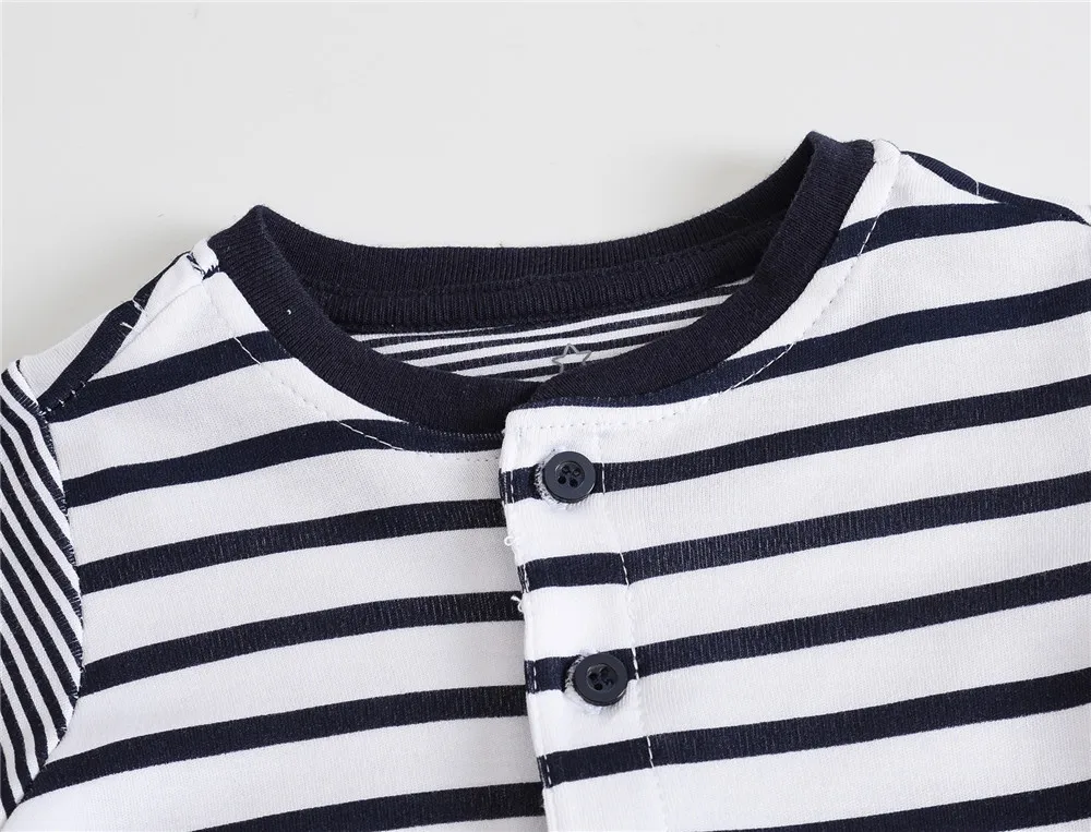 Infant Boys Rompers Summer Short Sleeve Jumpsuit For Newborn Baby Girls Summer Clothes Bamboo Cotton with Pockets Stripe Print