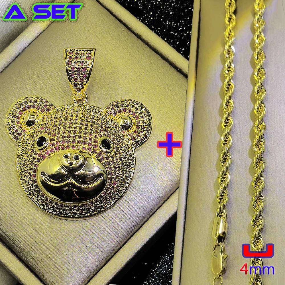 Exclusive customization of new trend necklaces, luxurious gemstone studded bear pendants, premium gilded, hip-hop pop style