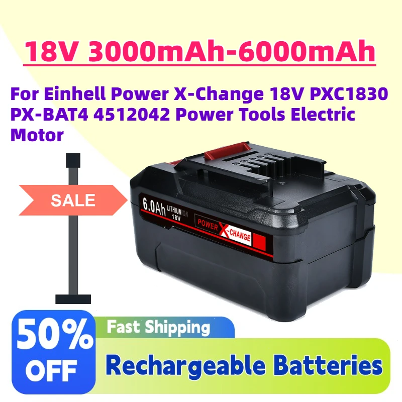 Upgrade 18V 3.0Ah-6.0Ah Replacement Battery for Einhell Power X-Change 18V PXC1830 PX-BAT4 4512042 Power Tools Electric Motor