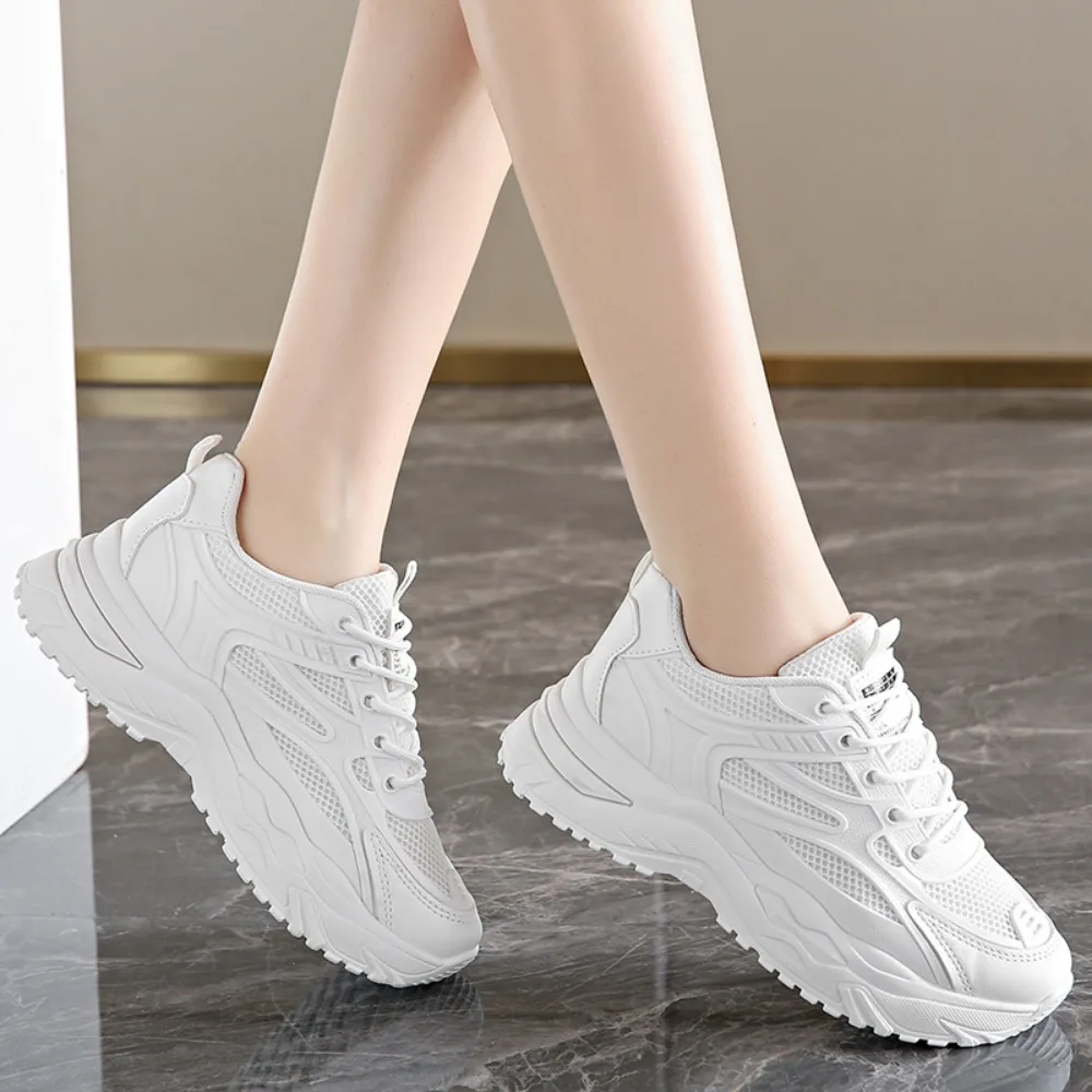 2024 New Casual Round Toe Cross Strap Mesh Women Shoes Summer Fashion Increased Breathable Comfortable Women Sneakers