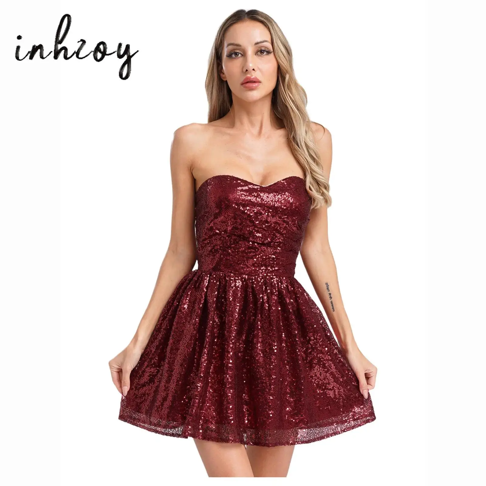

Women Party Dress Sparkly Sequin Sleeveless High Waist Adjustable Back Strap Dresses for Cocktail Nightclub Wedding Birthday