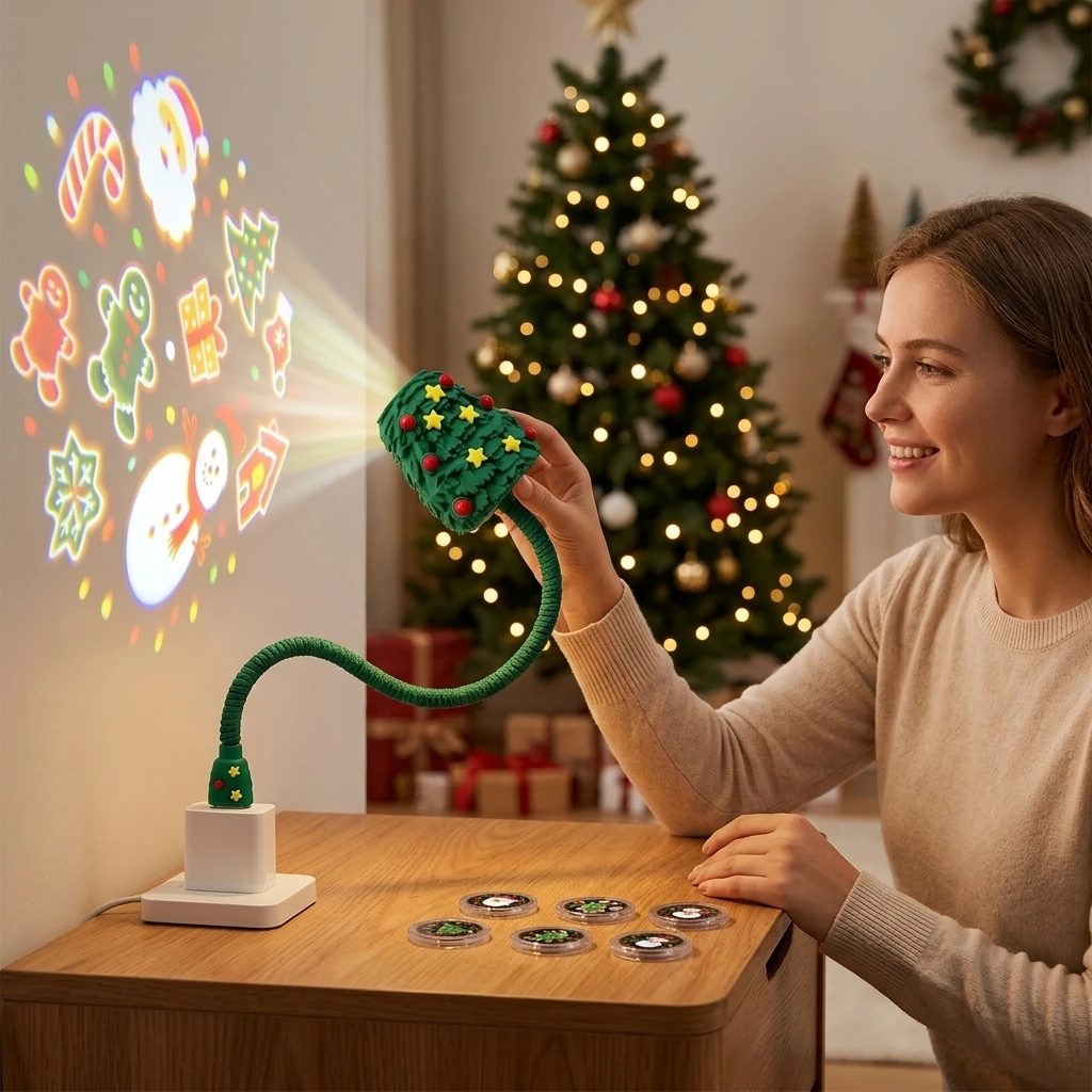 6個入りクリスマスプロジェクターランプ。プラスチックと金属製で、ご自宅の装飾や、お祭り、usb電源のホリデーライト、パーティー、窓の装飾に最適。