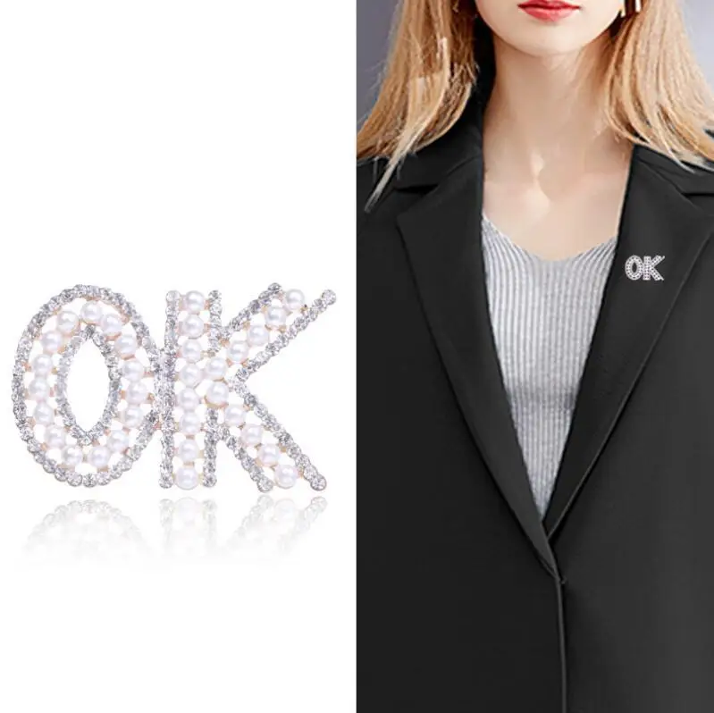 Korean Fashion OK Brooch For Women Girls Personalized Design Pin Clothing Accessories