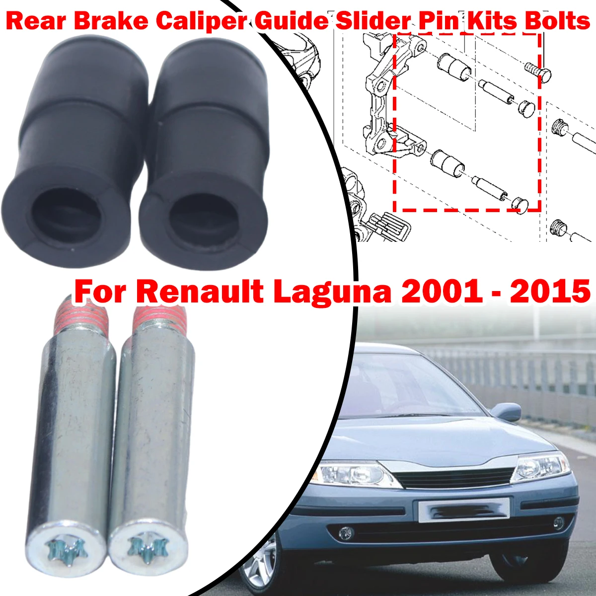 

For Renault Laguna 2001 2002 - 2015 Rear Brake Caliper Slider Guide Pins Bolt Kit Left Right Disc Housing Bellows Sleeve Bushing