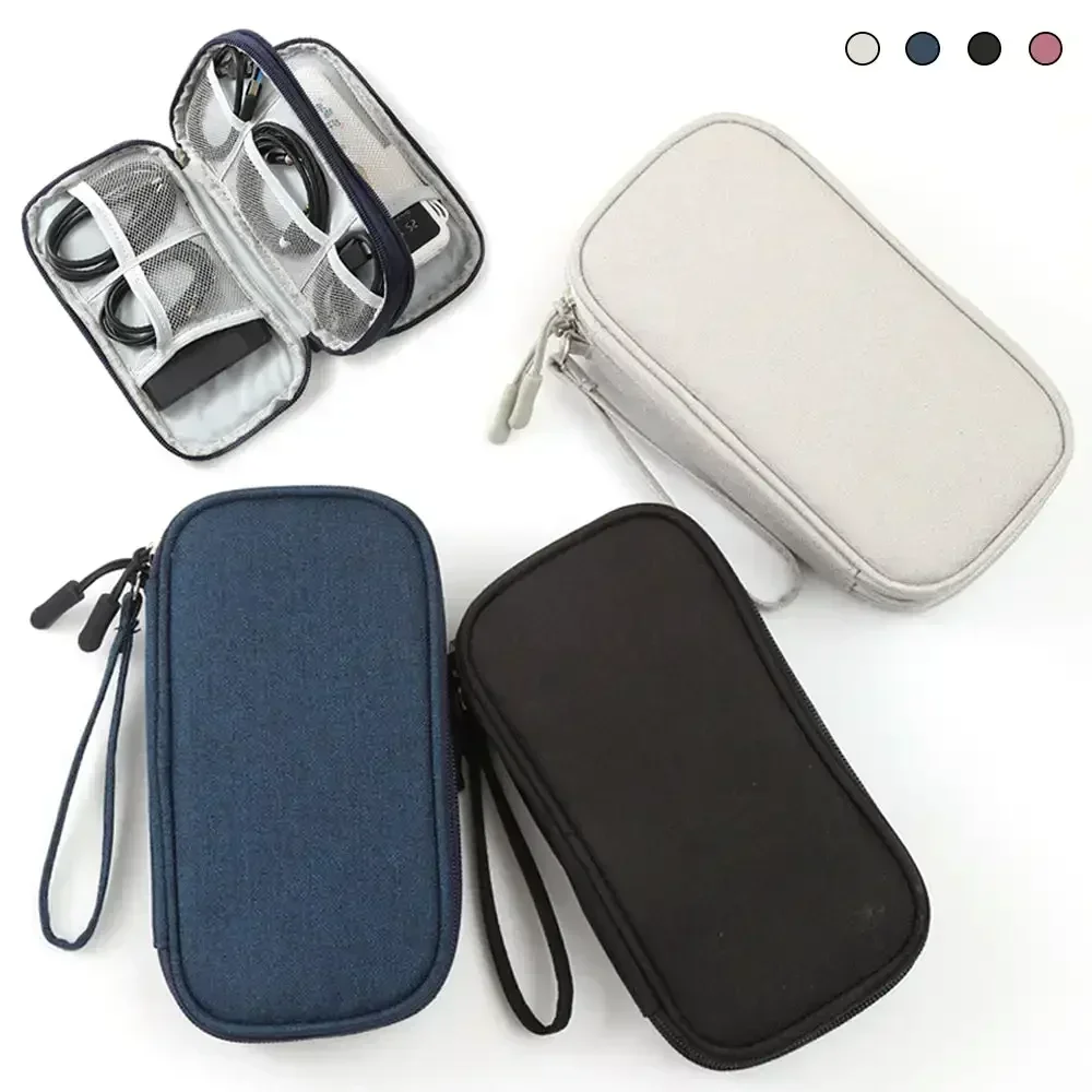 Saco Organizador de fone de ouvido impermeável portátil Bolsa de armazenamento de cabo Estojo de viagem Sacos de armazenamento de camadas duplas