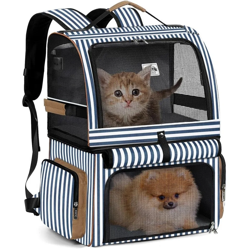 

Double Cat Backpack Carrier for 2 Cats, Two-Compartment Pet Backpack for Small Cats or Medium Dog, Fits Up to 24 Lbs, Blue