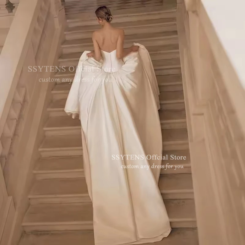 SSYTENS White A-Line Wedding Dresses Strapless Sleeveless bodas Occasion Bridal Dress Princess Wedding Ball Prom Gown Customized