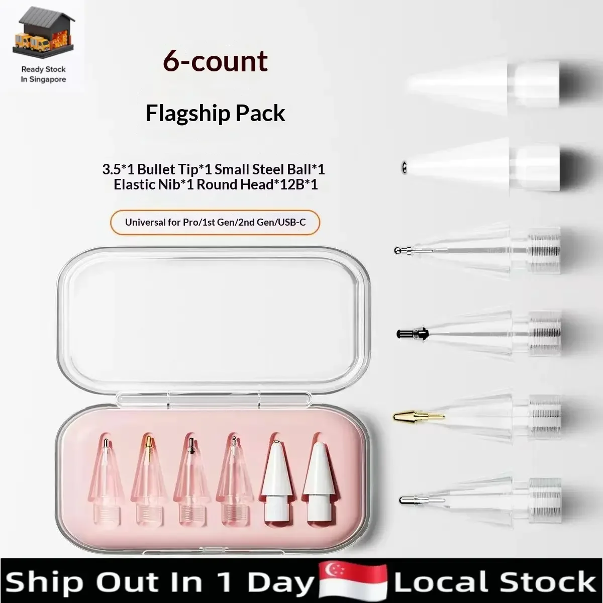 4/6PCS Replacement Tips for Apple Pencil Pro USB-C 1st 2nd Gen, Spare Nibs for IPad Pencil Stylus, Smooth Writing Drawing Tips