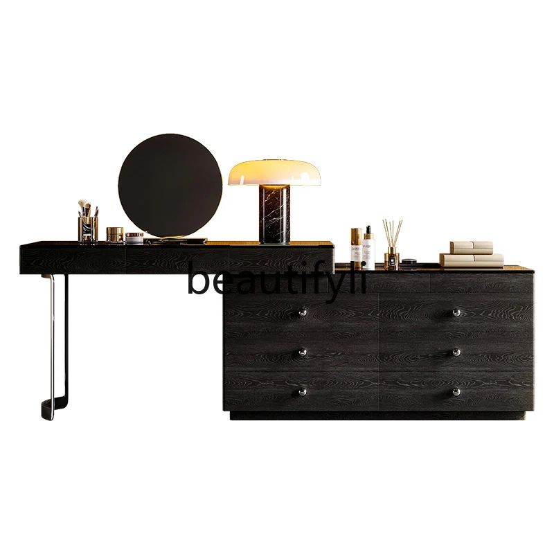 

Dresser retractable chest integrated Italian minimalist bedroom bedside dressing table retro style solid wood