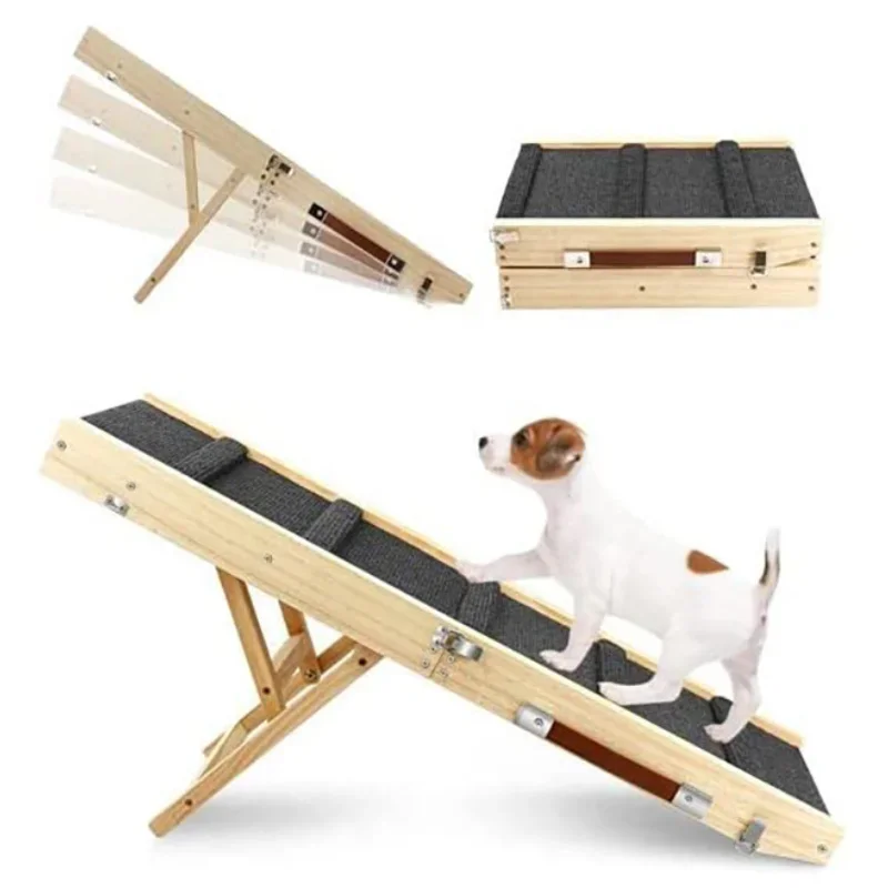 Wooden Folding Dogs Stairs Adjustable Height Indoor Dog Ladder Portable Footstep Puppy Outdoor Climbing Slope Stair Dog Supplies