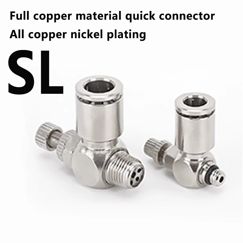 SL All Copper Nickel Plated Pneumatic Air Pipe Joint Speed Limiting Cylinder Throttle Valve External Thread BSPT1/8 1/4 3/8 1/2