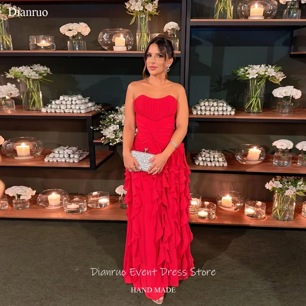 

Dianruo Red Lace Up Back Evening Dresses Sweetheart Chiffon Robes De Soirée A Line Ruffles Vestido De Festa Longo Customized