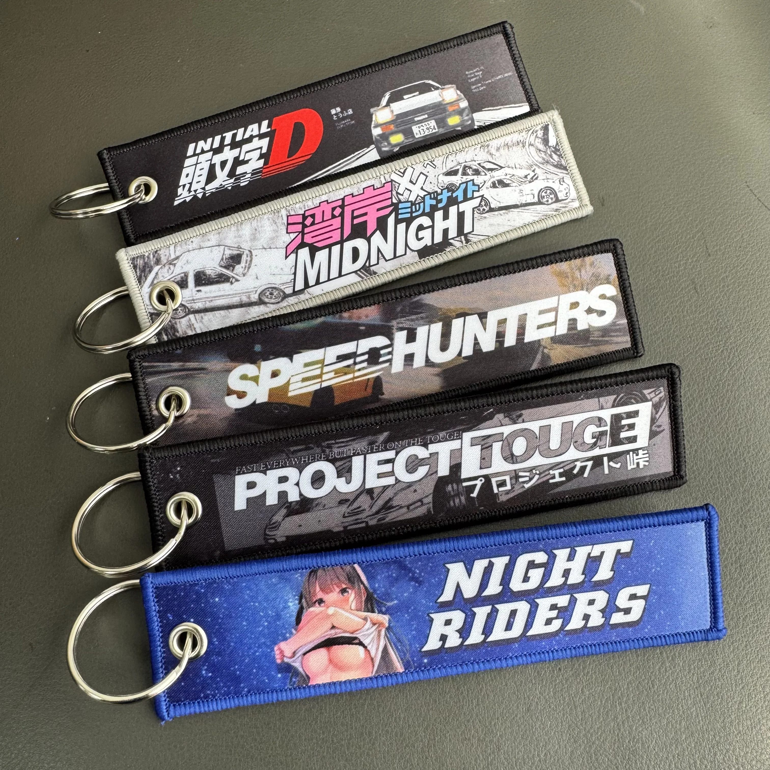 1PC New JDM Culture Tag Keychain Pendant Car Motorcycle Strip Embroidery Keyrings Key Chain Keyring Holder Auto Accessories