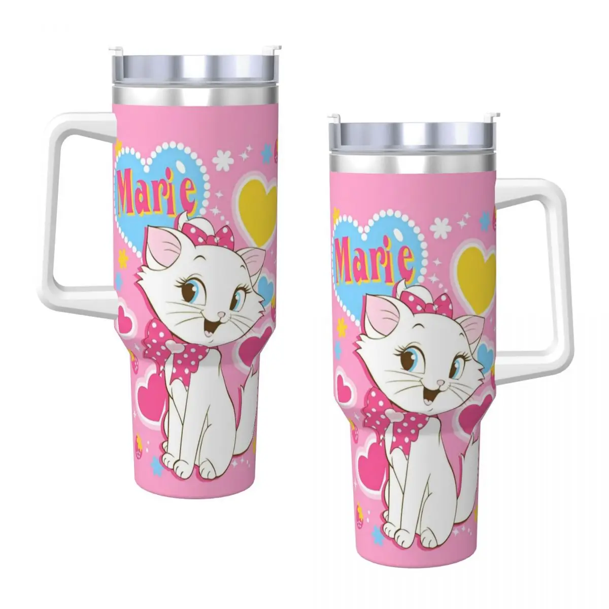 MINISO Marie Cat Cute Cartoon Stainless Steel Tumbler Travelist Mugs Cup Large Thermal Mug Leakproof Cold Milk Tea Water Bottle